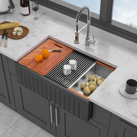 Farmhouse Sink Workstation - Porcelain Ceramic Single Bowl Apron Front Kitchen Sink (Color: Matte Black + Ceramic)