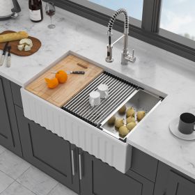 Farmhouse Sink Workstation - Porcelain Ceramic Single Bowl Apron Front Kitchen Sink (Color: White + Ceramic)