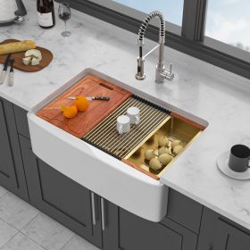Farmhouse Sink Workstation - Porcelain Ceramic Single Bowl Apron Front Kitchen Sink (Color: White  + Ceramic)