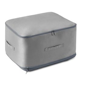 Large Foldable Storage Bag For Comforter Quilt Blanket Clothes Pillows Beddings Self Compression Organizer For Duvet Closet Storage Containers Wi (Color: Grey, size: L)